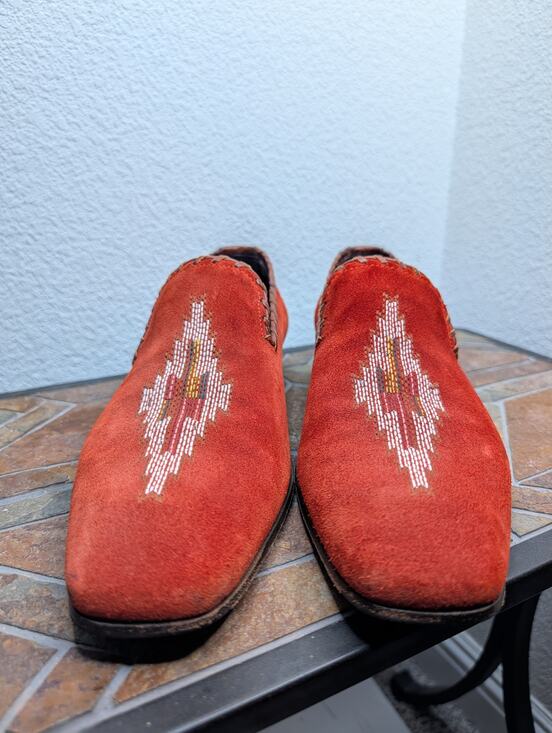 Donald J Pliner Red Suede Embroidered Smoking Slippers 9 Italy Unique Aztec main image 6
